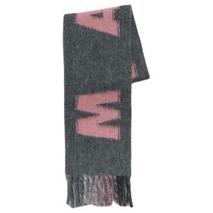 Шарф с бахромой и логотипом MARNI, серый/розовый