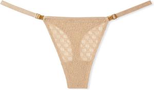 Трусики-стринги Victoria's Secret Icon Lace, регулируемые, бежевые/пралине, прозрачные, эластичные, кружевные, размер L, новые, Beige/Praline