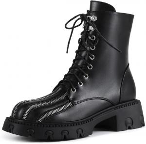 Женские боевые ботильоны на платформе Feinlina с низким квадратным каблуком, готическим кружевом и боковой молнией, модная подошва Лаг, для ночных клубов и свадеб, Black