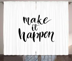 Мотивирующая штора в деревенском стиле ABAKUHAUS, Достижение целей, штора из тесьмы для спальни со сборками, петлями и крючками, 280 x 225 см, белый/черный Abakuhaus