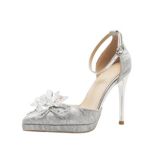 Женские туфли на тонком каблуке, серебристые BIGTREE, Silver 8Cm