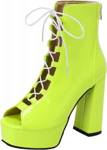 Женские элегантные летние ботильоны на платформе с коротким голенищем, на широком каблуке, с шнуровкой и молнией XIEPP, Green