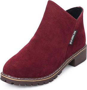 Женские ботильоны на низком каблуке, с удобной боковой застежкой-молнией, винтажный массивный каблук, округлый носок, низкий вырез, повседневные осенние прогулочные ботинки ZPLMIDE, Red