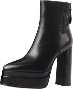 Женские ботильоны на платформе с острым носком, высокие толстые каблуки, боковая молния, обувь для осени и зимы Generic, Black