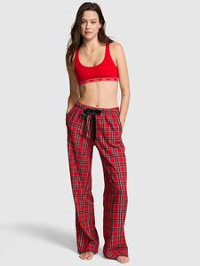 Фланелевые пижамные штаны Pink, bright vermillion/ deep forest plaid