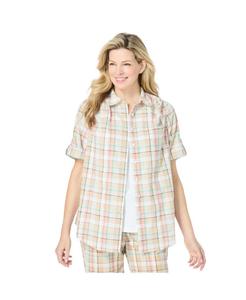 Женская рубашка Within с коротким рукавом и пуговицами из сирсакера Woman Within, New khaki plaid