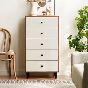 Lin'S Home Furnishing Комод 60х40х80 см для спальни и гостиной из массива дерева с 5 ящиками, цвет орех и белый