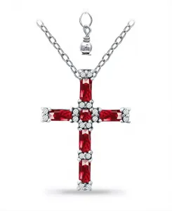 Подвеска-Крест из выращенных в лаборатории рубинов и кубического циркония Giani Bernini, ruby