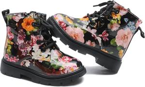 Комфея Милые детские ботинки с цветочным принтом для девочек, с шнуровкой (малыши/маленькие дети) Komfyea, Black-66