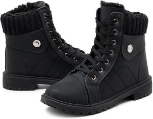 Женские бело-черные ботинки Waluzs на щиколотку с шнуровкой - пушистые зимние ботинки для снега