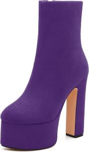 Ботильоны на платформе WAYDERNS для женщин с массивным каблуком, закрытым носком, боковой молнией, короткие ботинки высотой 15 см, модная обувь для свиданий, вечеринок и осени, Purple