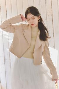 Куртка в стиле "мотоциклетный мотоциклист" из искусственной замши, размер 26SS Rienda, цвет Beg