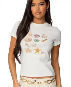 Женская футболка с принтом Seashells Edikted, белый