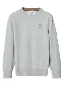 Кашемировый джемпер с вышитым логотипом Brunello Cucinelli Kids, серый