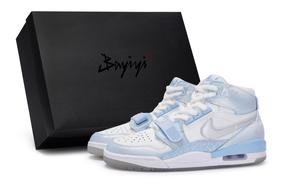 Jordan Детские баскетбольные кроссовки Legacy 312 Mid Top устойчивые к истиранию, синий белый серебристый