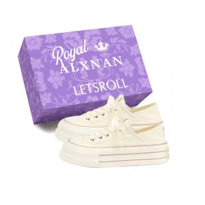 Alxnan Женские низкие кэжуал кеды из хлопка молочно-белые с коробкой, цвет Milk White+Box