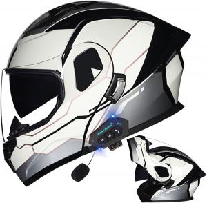 Шлем мотоциклетный AAREG Bluetooth с двойным козырьком, серый / белый
