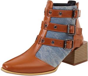 Женские ботильоны Colorblock - модные остроносые, с тремя пряжками, задней молнией, массивным средним каблуком, байкерский стиль, повседневная обувь для женщин Oiangi, Light Blue