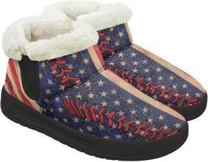 Зимние женские ботинки с меховой подкладкой, легкие ботильоны с защищенной от скольжения подошвой EVA, удобные и теплые зимние обувь Chririnla, Retro American Flag