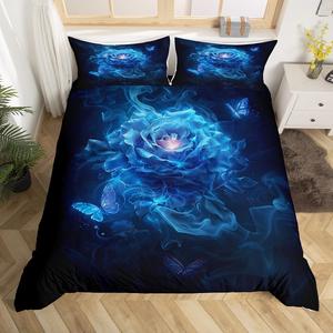 Erosebridal Комплект постельного белья Blue Rose с романтичным цветочным принтом и бабочками, Pink