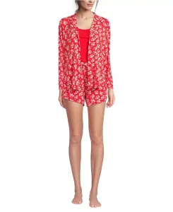 Женский охлаждающий пижамный комплект из 3 предметов: топ с длинными рукавами, майка и шорты Lands' End, красный