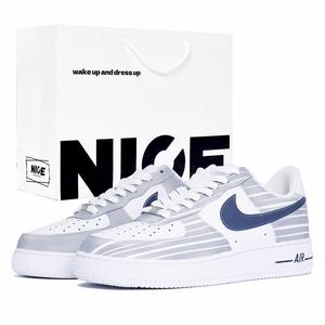 Nike Кроссовки Air Force 1 Abrasion Resistant Breathable Height Increasing Low top Skateboard Shoes Unisex Blue & White