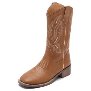 Женские сапоги AGSDON ковбойские с вышивкой, коричневый