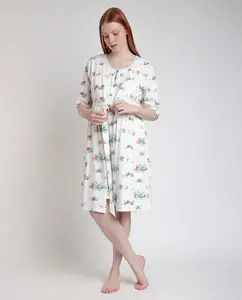 Халат для беременных с французскими рукавами из хлопкового трикотажа экрю Disney, цвет Crudo