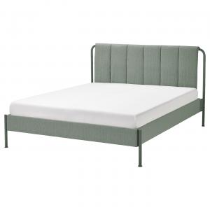 Каркас кровати с мягкой обивкой IKEA, 150x200 см, цвет Kulsta grey-green