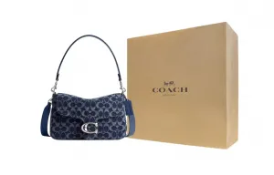 COACH Джинсовая сумка через плечо среднего размера для женщин темно-синяя