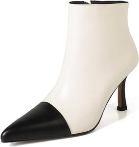 Кожаные короткие ботинки с острым носком и каблуком-стилето 8 см, элегантные женские высокие каблуки, простые ботильоны UNWRBD, White