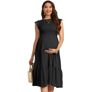 Женское повседневное платье миди для беременных с круглым вырезом и рукавами-фонариками Seoria, Black