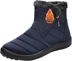 Женские уютные зимние водонепроницаемые ортопедические ботинки с противоскользящей подошвой, легкие, с боковой молнией, на щиколотку, с меховой подкладкой, снегоступы на щиколотку Generic, Blue