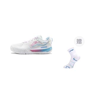 Скользостойкие, износостойкие, дышащие, поддерживающие, сбалансированные низкие кроссовки для бадминтона Unisex White LINING, Sкоричневыйdard белый+Free белый синий Crew Socks