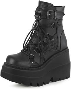Женские готические ботильоны DESESE на платформе, противоскользящие, с шнуровкой, на танкетке, средние по голени, с круглым носком, на толстом каблуке, боевые ботинки с пряжкой, толстой подошвой и молнией, Black