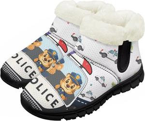 Детские зимние непромокаемые ботинки для девочек и мальчиков, утепленные мехом, для малышей, наружная обувь, легко надевать и снимать Chririnla, Cartoon Police Car