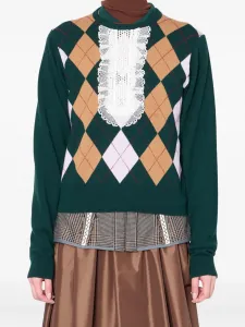 Свитер с узором аргайл и кружевной вставкой Kolor, зеленый