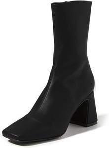 Женские ботильоны YDN с квадратным носком, на высоком блочном каблуке, средняя высота голенища, боковая молния, для офиса, формальные и повседневные, размеры 4-15 США, Black