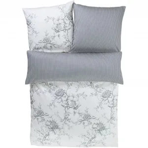 Двустороннее постельное белье Zeitgeist «Kai в размере. 135х200 или 155х220 см", с цветами и полосками, постельное белье х/б на молнии, серый/белый