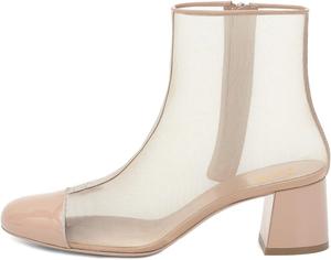 XYD Стильные массивные ботильоны на средним каблуке, с блестящим носком, сетчатой боковой вставкой и молнией, туфли для вечеринок и ночных клубов, Nude