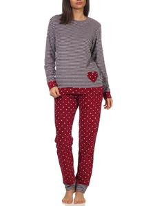 NORMANN Пижама из махровой ткани, с длинными рукавами и манжетами, в горошек, в красную полоску