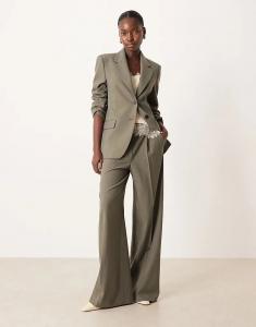 Свободные брюки Mango Napoli со складками спереди зеленого цвета
