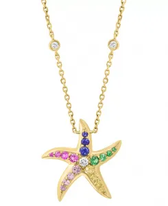 Ожерелье Effy с подвеской в виде морской звезды из 14-каратного золота с драгоценными камнями (5/8 карата) и бриллиантами (1/8 карата), длина 18 дюймов + удлинитель 1 дюйм Effy Collection, gold