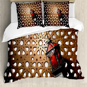 Пододеяльник ABAKUHAUS Lantern с египетским 3D-принтом Fanoos, защита от клещей, подходит для аллергиков с наволочками, 200 x 200 см - 80 x 80 см, цвет: умбра, красно-серый Abakuhaus