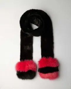 Длинная шаль из меха норки с концами из лисьего меха De La Roca, черный