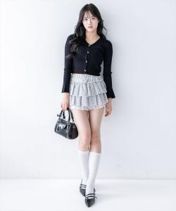 Мини-юбка в клетку с оборками, ярусная