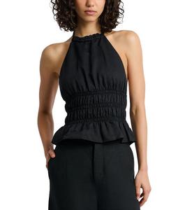 Воздушный льняной топ-бюстье со сборками Onia, черный