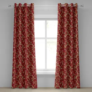 Штора на люверсах ABAKUHAUS Листья, абстрактный узор с красочной листвой и изображением на весеннюю тему, декоративные двухпанельные шторы, 280 см x 260 см, цвет Бежевый-красный рубин Abakuhaus