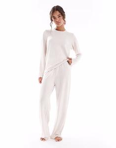 Комплект из топа и брюк Marl с длинными рукавами и отделкой в рубчик Loungeable, бежевый