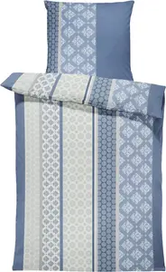 Фланелевое постельное белье 155х220 см, ретро-орнамент, темно-синее, зимнее, хлопок. One-Home